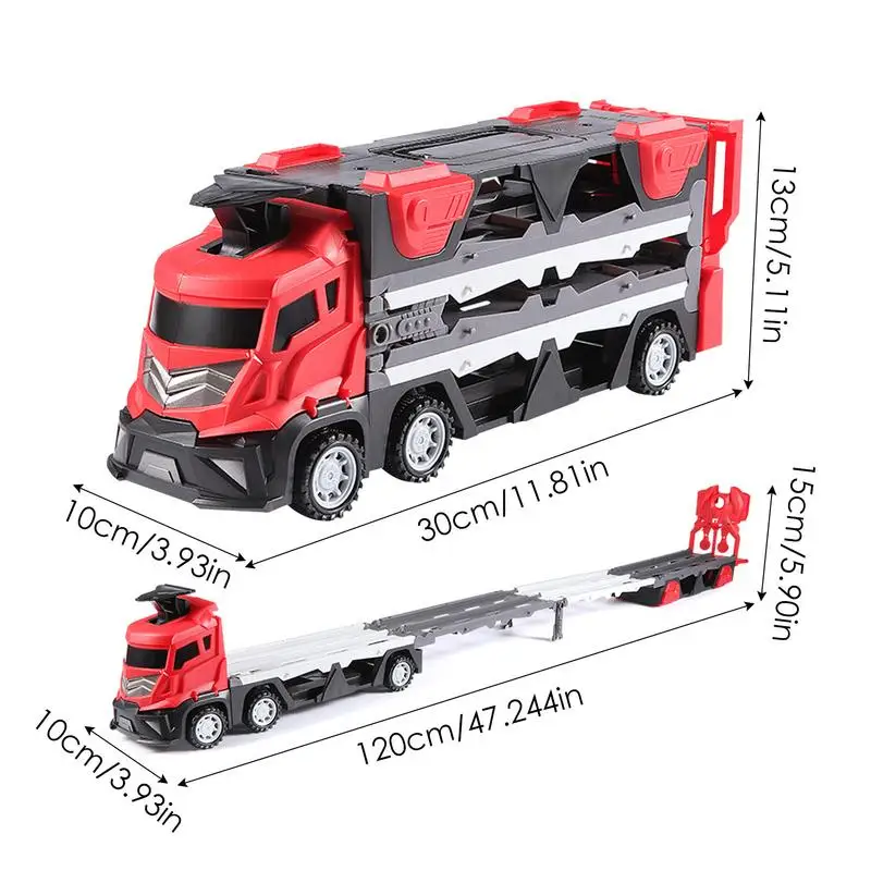 Mega Hauler Truck with Ejection Race Track Foldable Transport Truck Car Toy Deform Catapulting Toy Car Hauler with 6 Racing Cars