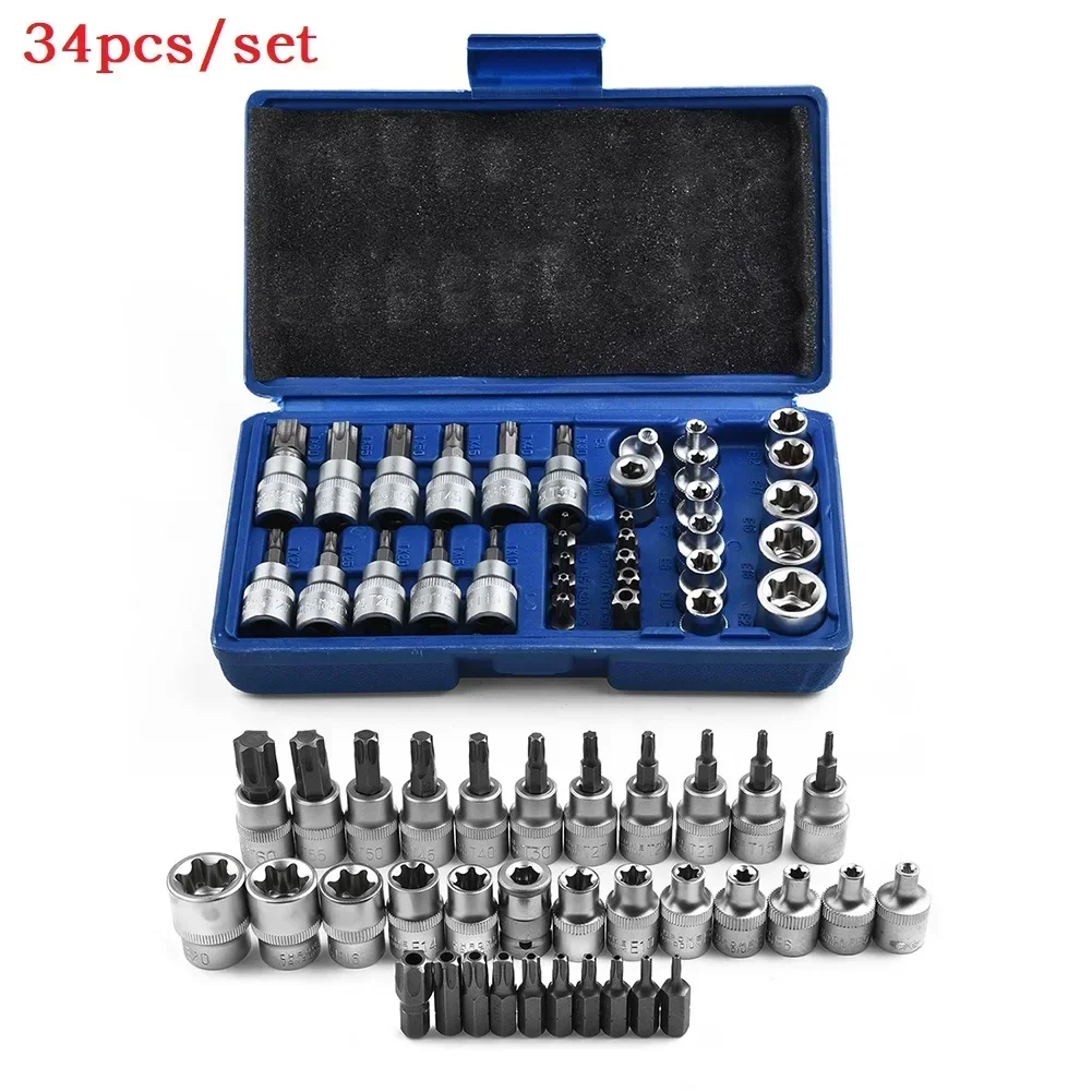 Imagem -04 - Torx Star Parafusos e Bit Grupo Masculino e Feminino E-security Bits Drive Tool Torque Kit de Reparação Mão Ferramenta 16 34 Pcs