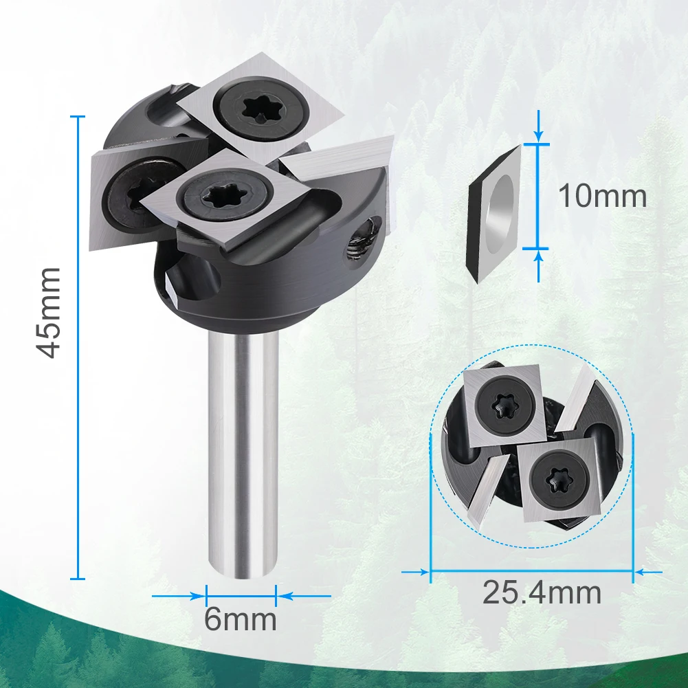 XCAN 4 Flute Face End Milling Cutter for Wood 6mm Shank Planing Bits Insert-Style Spoilboard CNC Surfacing Router Bit