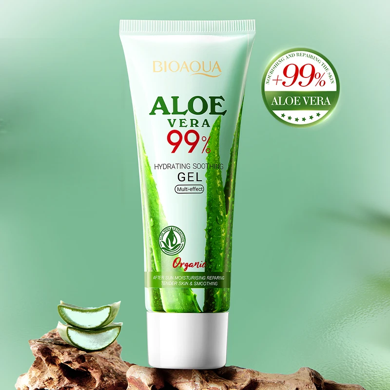 BIOAOUA Gel d'aloe vera 100 % naturel pour le visage et le corps, hydratant apaisant pour soulager les coups de soleil, soins de l'acné, réparation de la peau sensible