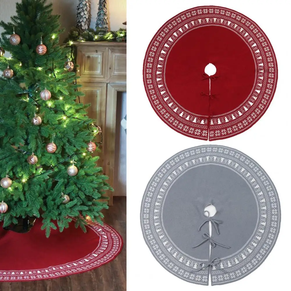 Holiday Tree Skirt Rustic Knitted Christmas Tree Skirt with Snowflake Design Thick Cable Knit Farmhouse Holiday for Xmas