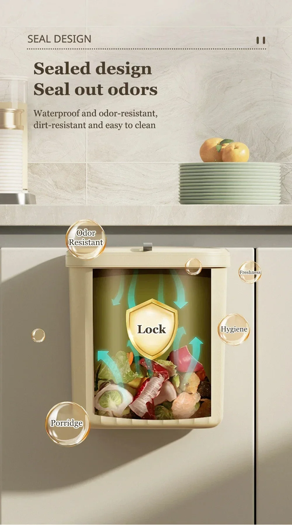 12L Küchen-Mülleimer, Wandmontage, hängender Mülleimer mit Deckel, Mülleimer für Schrank unter der Spüle, Abfallmüll, Kompostbehälter, Müll – Detail 8