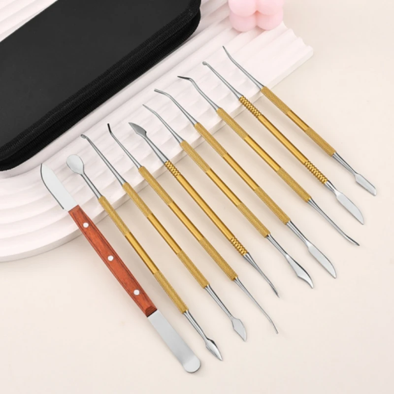 10Pcs Dental Wax Carver Plaster Spatula Knife Stainless Steel Double Ends Sculpture Knives Blade Composite Resin Filling Tool