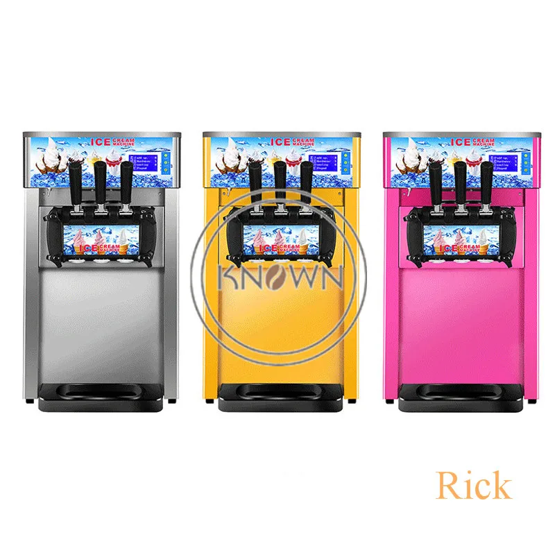 Mini máquina expendedora de helado de servicio suave, mesa de Color rosa, máquina expendedora de rollos de helado de 3 sabores