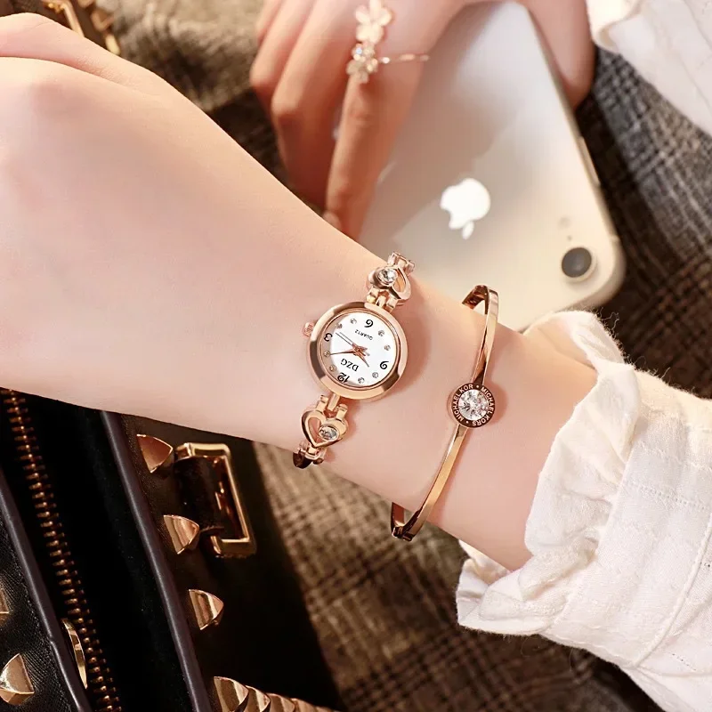 2024 Fashion Women Heart Bracelet Watch Rose Gold Quartz Watch Wristwatch Women Dress Casual Bracelet Watches Gift Accessories