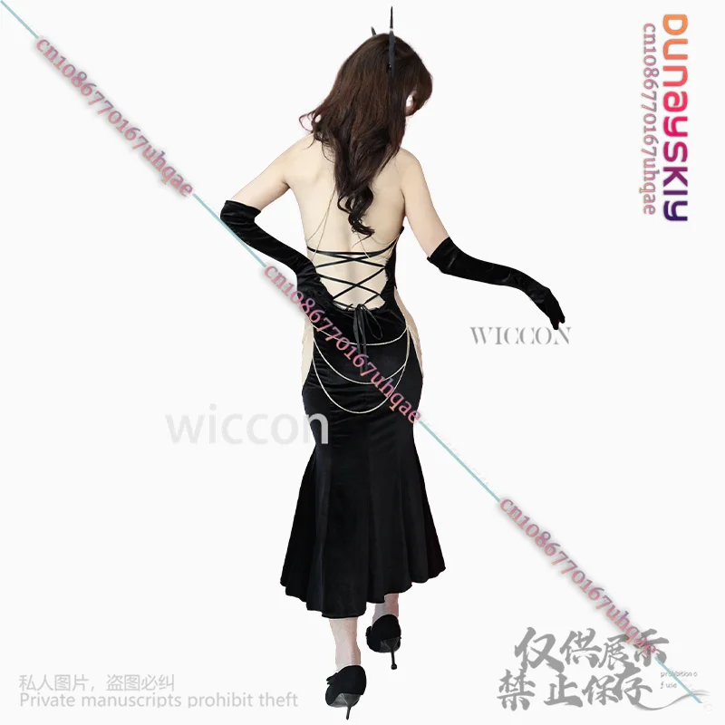 Anime Sexy Queen Women Girls Evening Black Dress Lolita Elegant Mermaid Matching Banquet Prom Bodycon Halloween Party Role-play