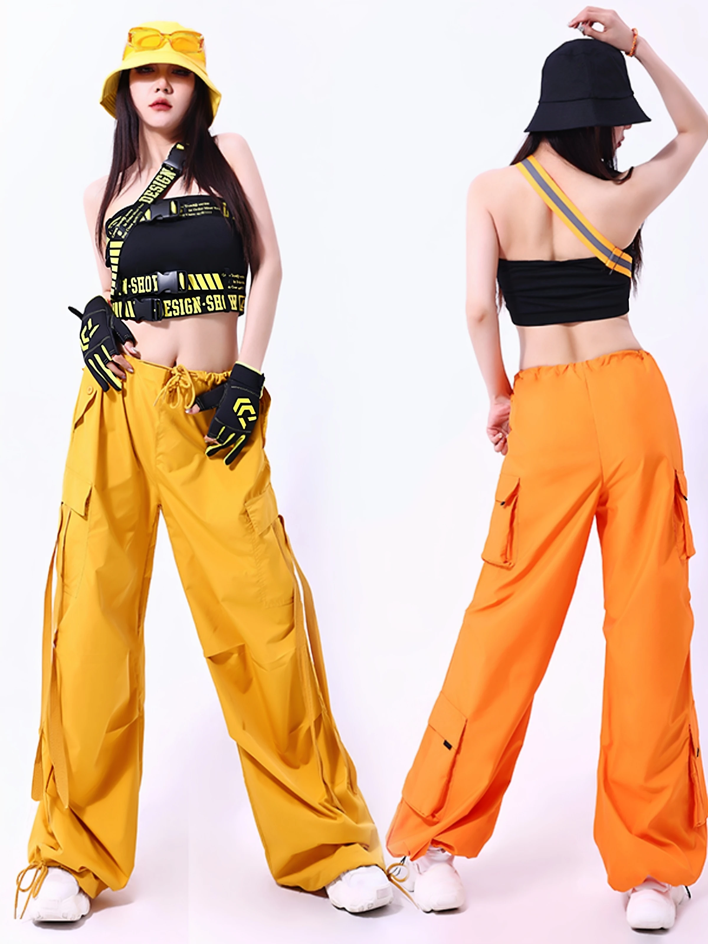 Promotional Short Jazz Dance Top for Women Street Style Hip Hop Performance Practice Outfit Low Waist Pants Letter Pattern