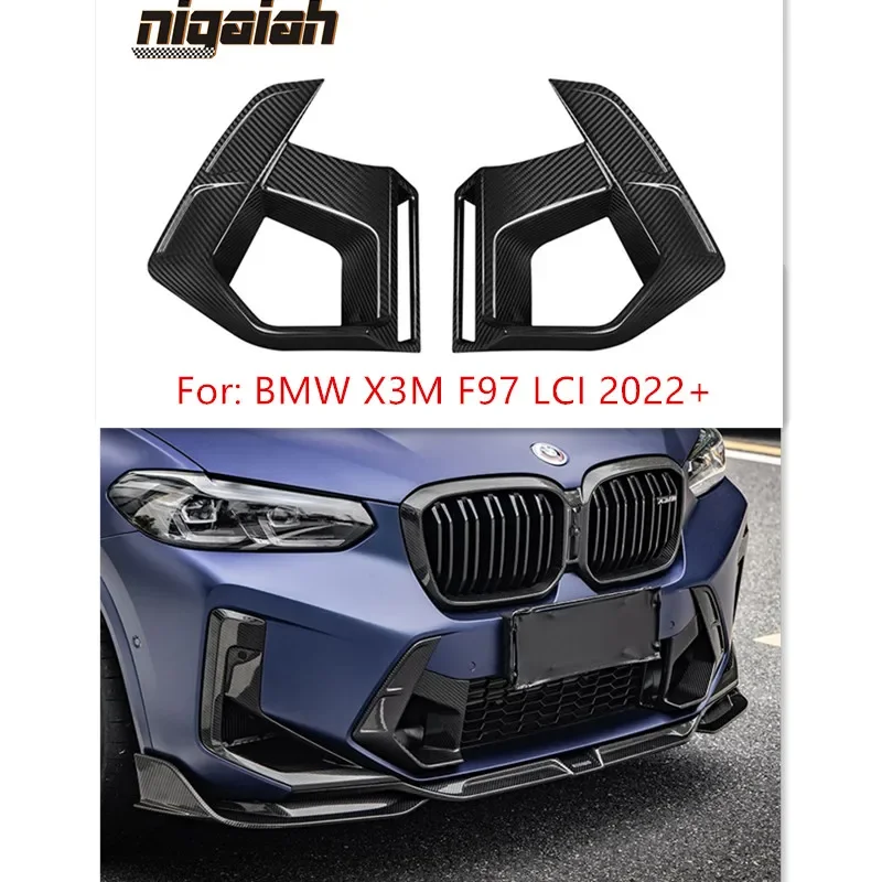 Dry carbon Fiber Front Splitters For BMW X3M F97 LCI 2022+Front Bumper Air Intake SQ Style Car Front Bumper Lip Splitters Guard