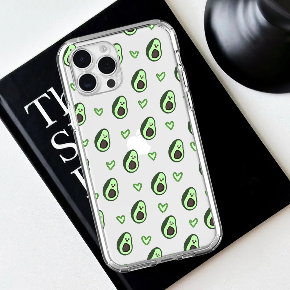 Coque de téléphone transparente pour iPhone, mignon avocat, friut, iPhone 16 15 13 14 12 11 Pro Plus MAX XS iPhone13 14 Mini