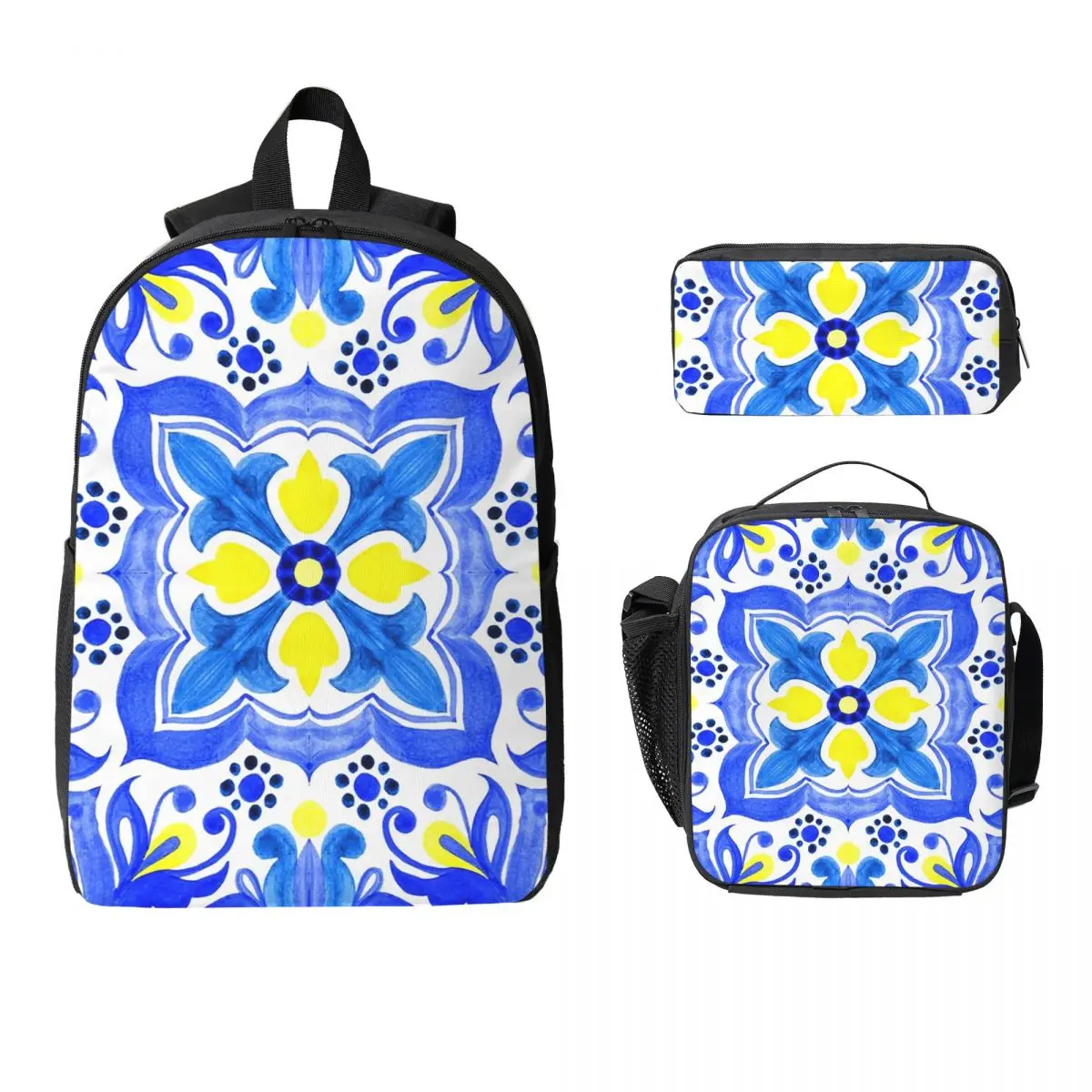

Португальский рюкзак с плитками Azulejo, студенческий рюкзак для мальчиков и девочек, школьная сумка, компьютерные сумки на плечо, 3 шт., изолированная сумка для обеда, пенал
