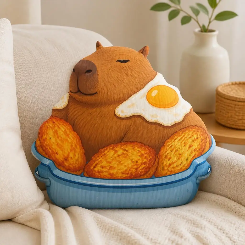 Capybara Breakfast Plush Pillow Fried Egg Hash Brown Cushion Shaped Cute Food Stuffed Throw Pillow Chair Home Decor Gift