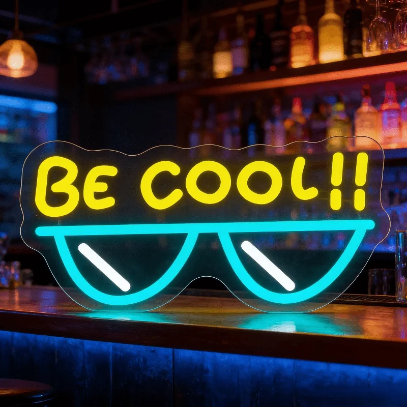 Be Cool Neon Sign LED Sunglasses Design USB Reusable Aesthetic Night Light for Home Bar Game Room Party Decor Setup