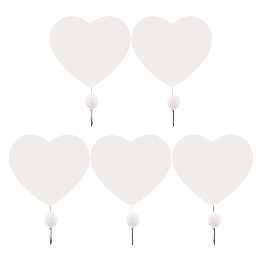 

5pcs Heart-shaped Hooks Wooden Storage Wooden Storage Hook Elegant Rustic White Bedroom Living Room Decor