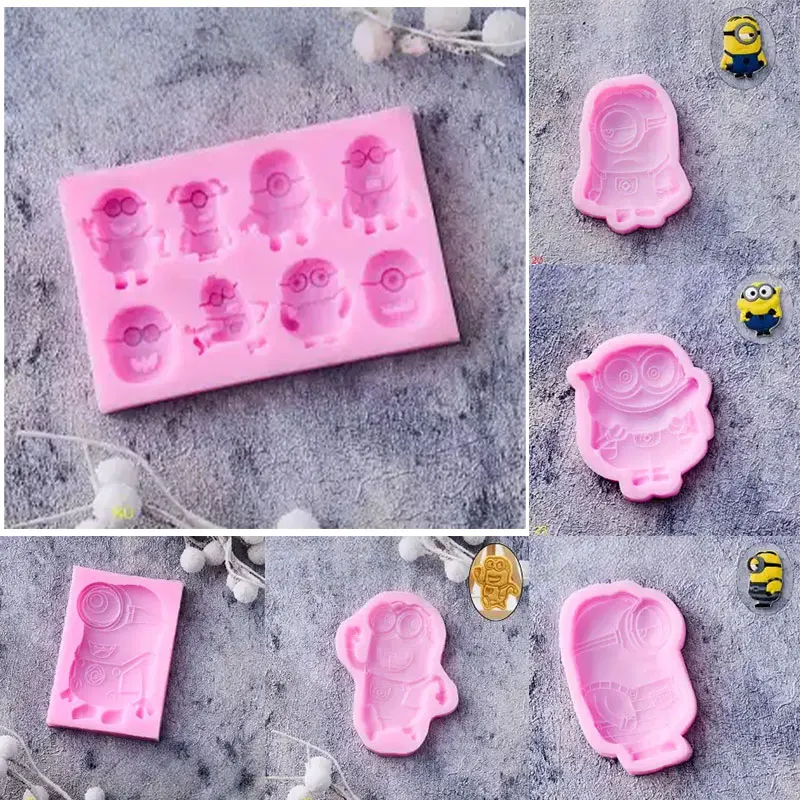 Minions jabón hecho a mano vela de yeso molde de silicona 3D DIY galleta pastel herramientas para hornear Chocolate cubo de hielo artesanía hacer molde