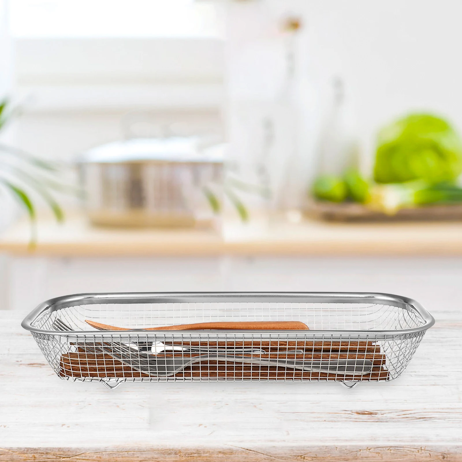 

1pc Stainless Steel Drain Tableware Storage Basket Kitchen Supplies Multi Holes Drying Basket Cutlery Forks Chopsticks