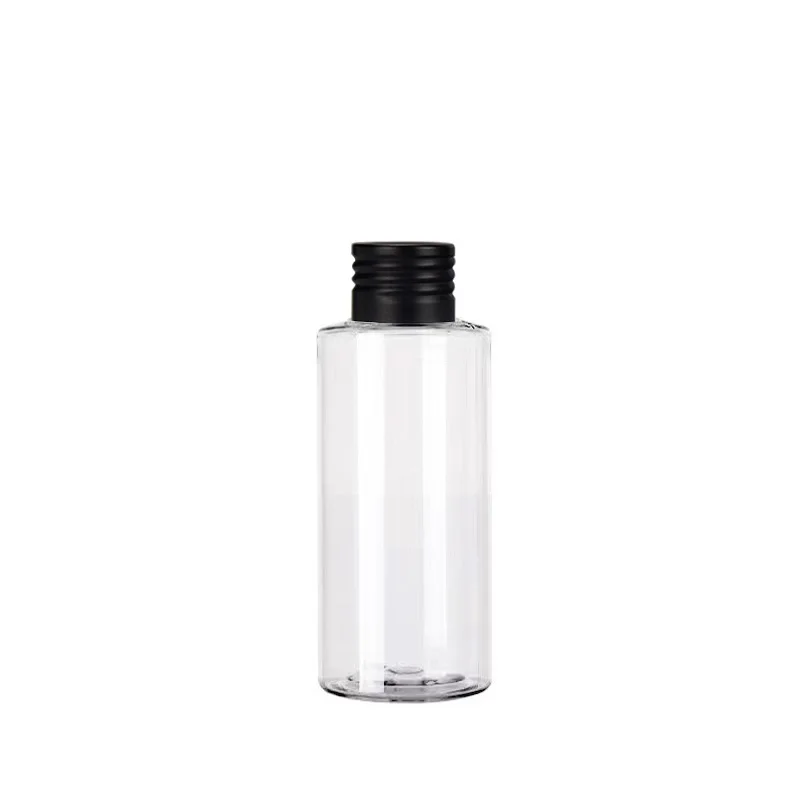 100ML 120ML 150ML Empty Packing Plastic Clear Bottle Black Aluminum Cover With Inner Plug Portable Refillable Cosmetic 20Pieces