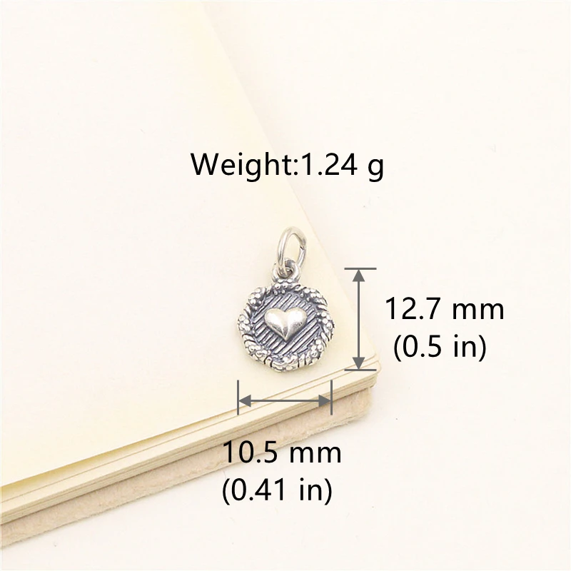100% Real Sterling 925 Silver Accaccessories Cute Heart Charm Pendant For Bracelets and Necklaces Key Diy Material for Jewelry