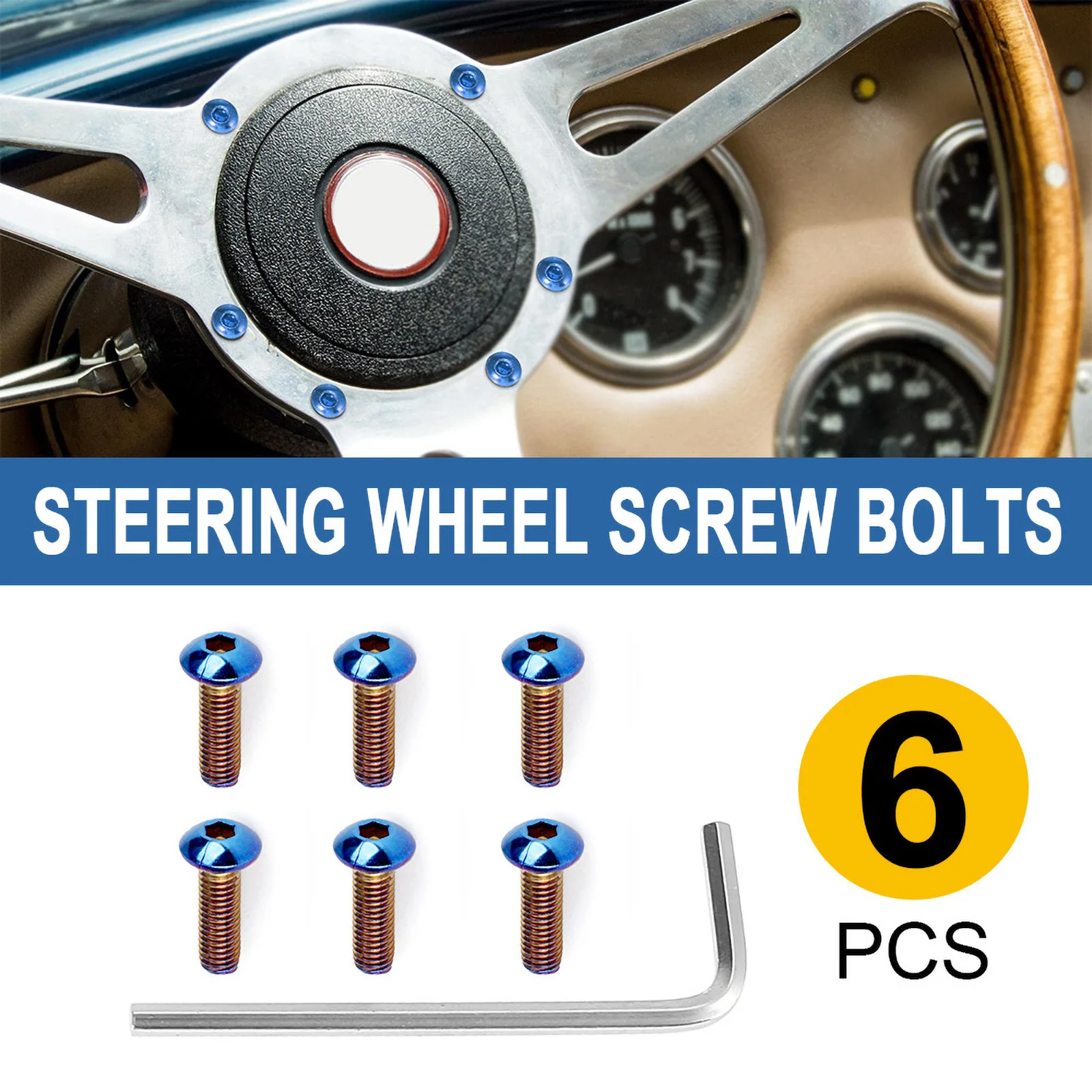 6pcs Steering Wheel Screw Bolts  Titanium Tapered M5×0.8 Length 19mm Round / 15mm Flat Head Fit Lot Of Steering Wheel volante