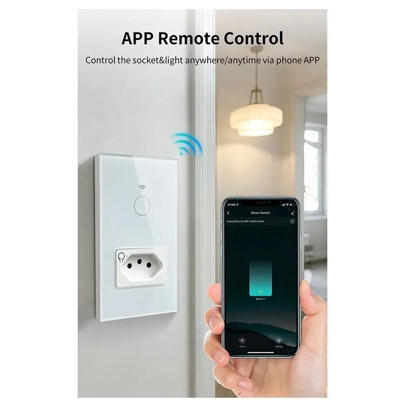 DTA6 Tuya WiFi Smart Light Switch with Brazil Socket, Smart Life APP Remote Control for Alexa for Google Home