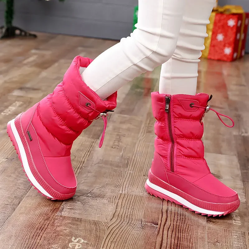 Autumn Winter Boots for Women Mid Calf  Boot Zipper Children's Cotton Shoes High Tube Cotton Boots Anti Slip Shoes  Women Shoes