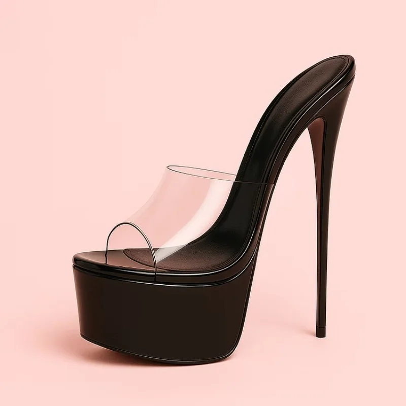 2026Summer New Women's Thick Bottom, Fine High Heels, Toothed Cool Slippers, Fashion Show, Party, Ultra High Heel Sandals