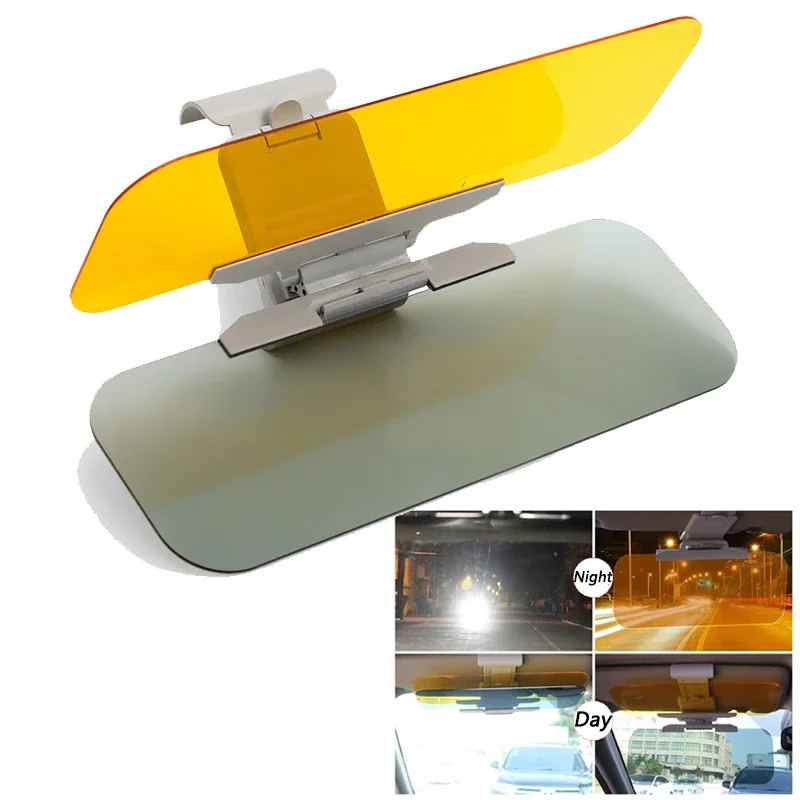 Clip-on Car Sun Visor Goggle, Day and Night, Anti-UV, Anti-Dazzle Sun Block Sunshade, Rotatable, Clear Driving Mirror, 2 in 1