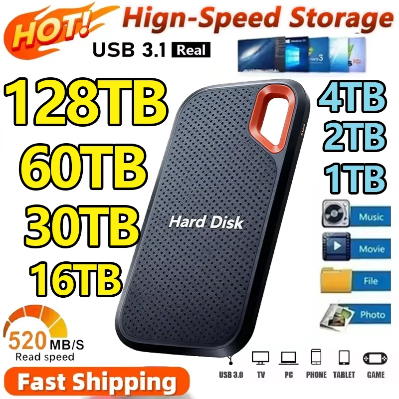 Unidad SSD portátil de 1TB4TB, disco duro externo de alta velocidad, disco duro externo de 128TB, dispositivo de almacenamiento sólido USB 3,1 para ordenador portátil/PC/Mac