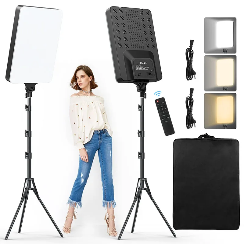 24\'\' LED Video Light Kit 2700-7500K Dimmable Photography Lighting with Remote and Stand for Live Streaming Video Shooting,2 PCS