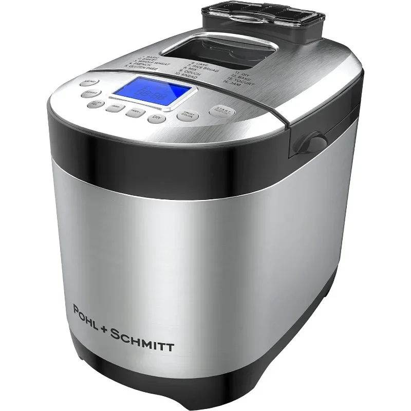 

Pohl Schmitt Stainless Steel Bread Machine Bread Maker, 2LB 17-in-1, 14 Settings Incl Gluten Free & Fruit, Nut Dispenser