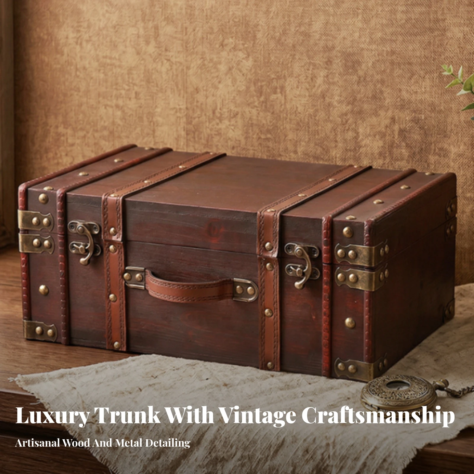 Vintage Wooden Suitcase Sturdy Wooden Storage Chest Storage Suitcase with Handle Stylish Decorative Trunk Practical