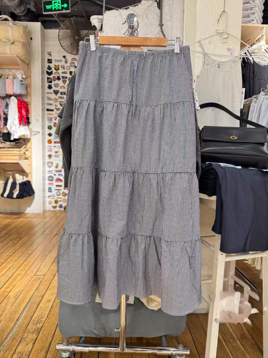 

Новая клетчатая макси-юбка на шнурке для женщин, летние хлопковые свободные юбки трапециевидной формы с эластичной резинкой на талии Faldas, винтажные милые школьные стильные юбки Y2k