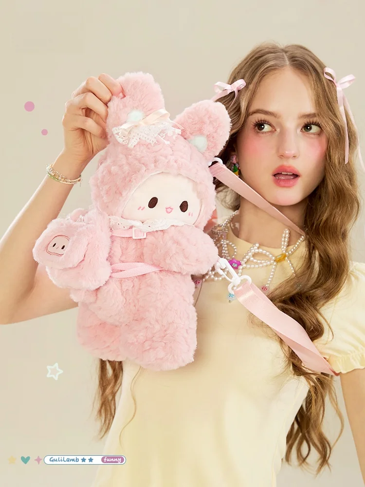 

Розовая сумка-кроссбоди в виде кролика, мягкая игрушка-кукла, мультяшный персонаж, маленькая овечка Гули, из мягкого плюшевого материала, для женщин