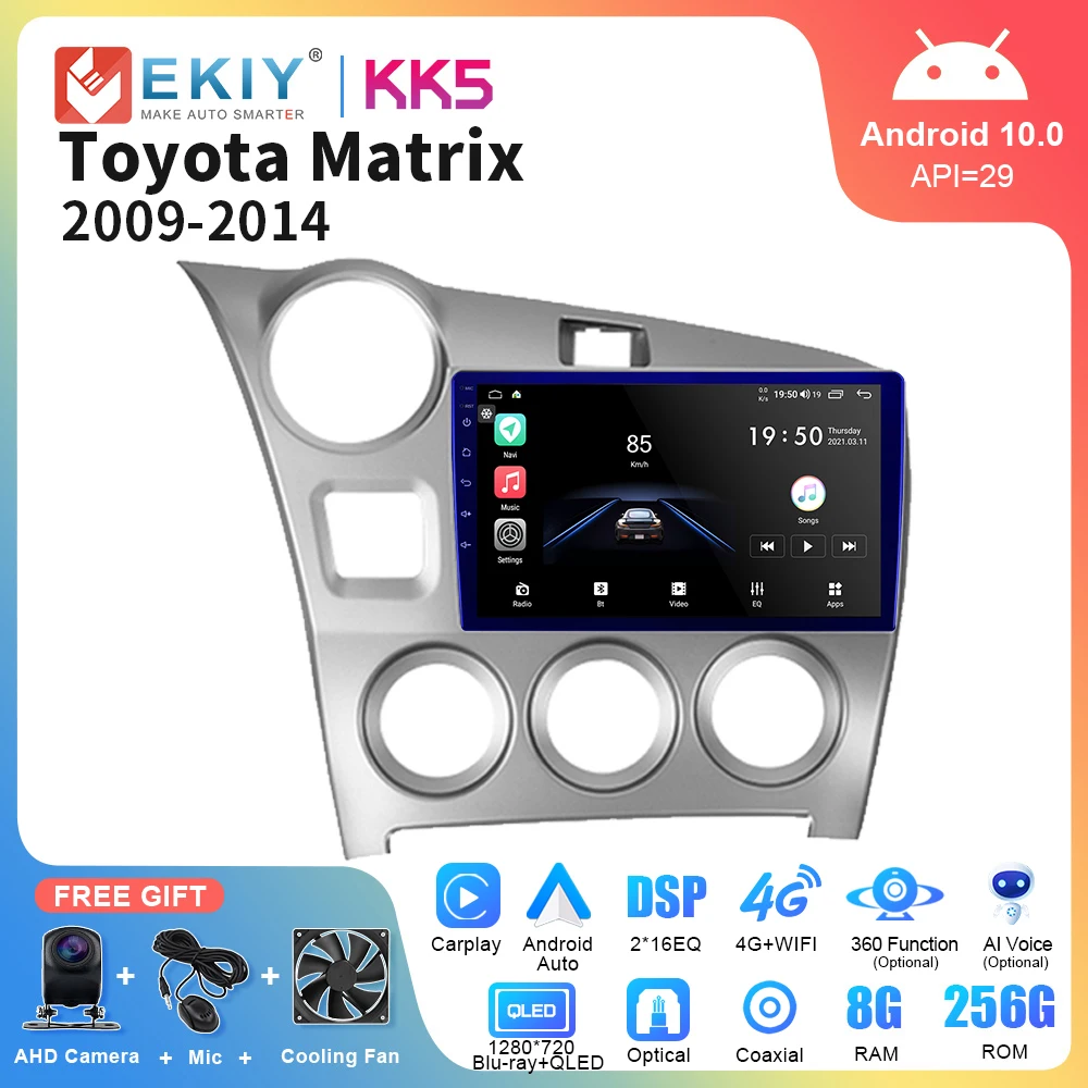 

EKIY KK5 Car Radio Android 10 For Toyota Matrix 2009-2014 QLED AI Voice GPS Multimedia Video Player Carplay Stereo DSP Head Unit