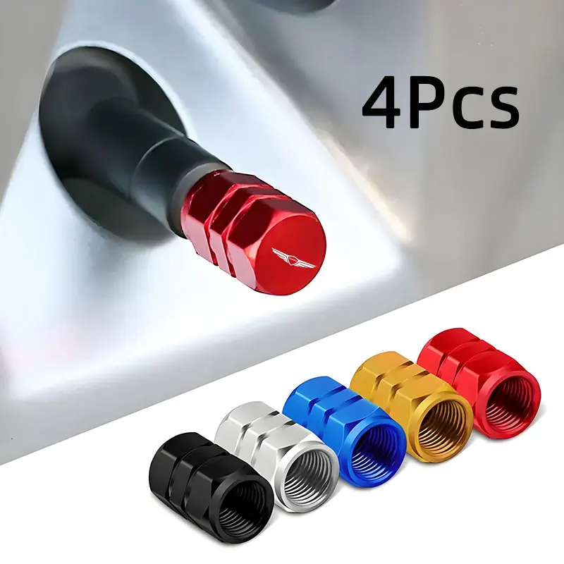 4 Pcs Of Car Aluminium Alloy Tire Cap Valve Cover Accessories For Genesis G80 GV70 GV80 GV60 G70 Essentia Neolun G90 GV90 X