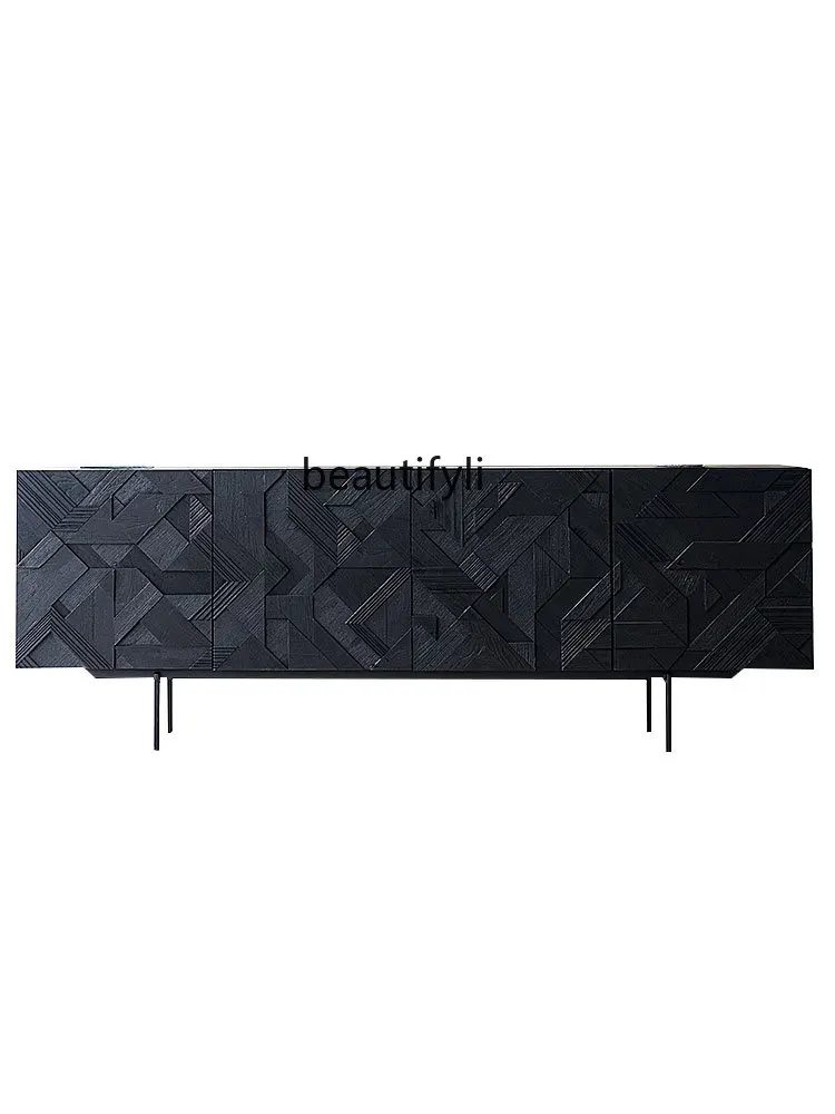 Mid-Ancient Industrial Style Solid Wood Sideboard Nordic Living Room Handmade Carved Decoration Entrance TV Bench for Bedroom