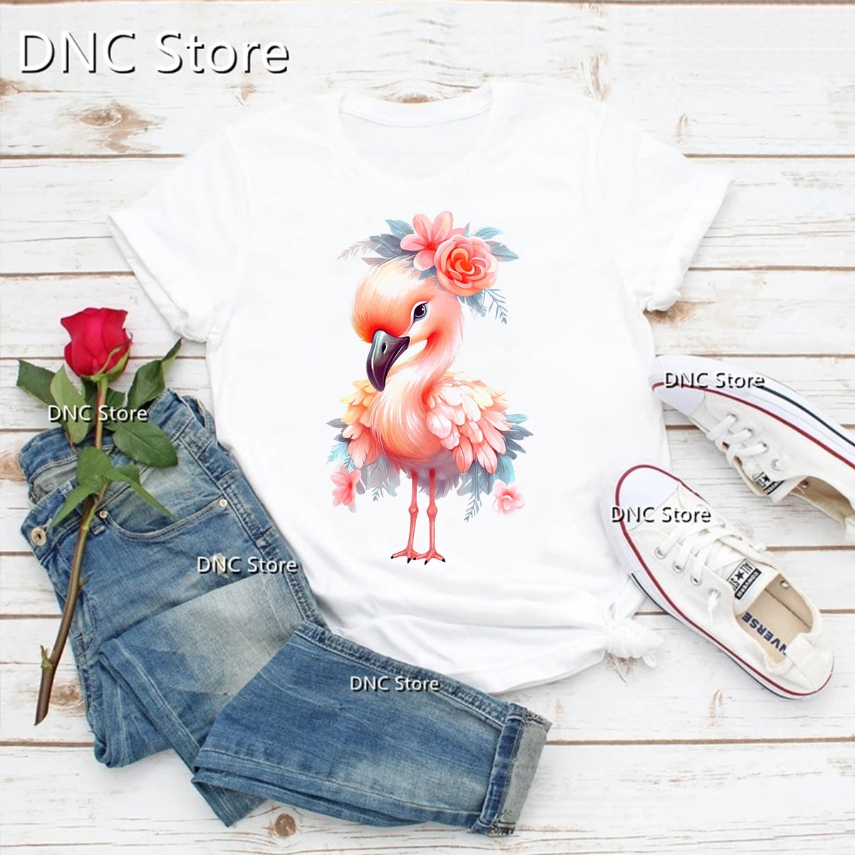 Fashiona new women's t-shirt Funny flamingo graphic print tsshirt Vacation beach casual tsshirt Summer O-neck short sleeved tops