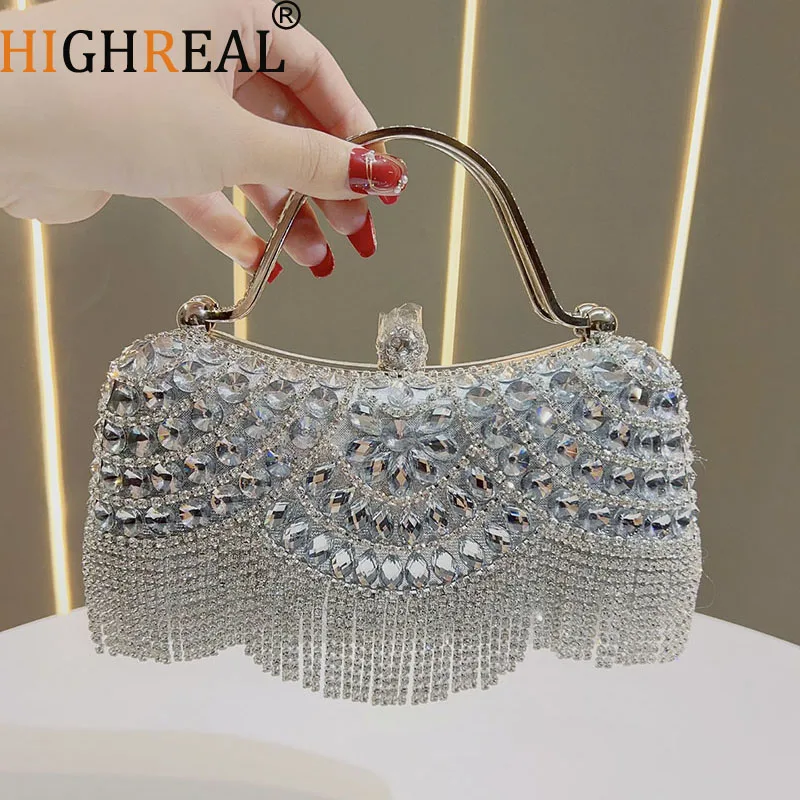 Luxury Diamond Tassal Evening Bag Shining Rhinestone Wedding Party Banquet Clutch Bag Fashion Wedding Bridal Dress Bag