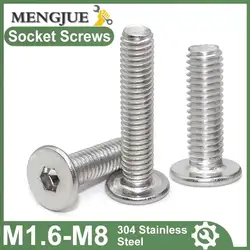5-50pcs M1.6 M2 M2.5 M3 M4 M5 M6 M8 CM 304 Stainless Steel Low Profile Ultra-Thin Flat Head Hex Hexagon Socket Allen Screws