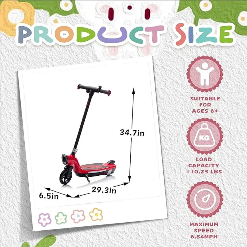 Electric Scooter For Kids Age 6+ Boost Scooter With Adjustable Speed And Height Kids Ride On With Wider Pedal Non-slip Handle
