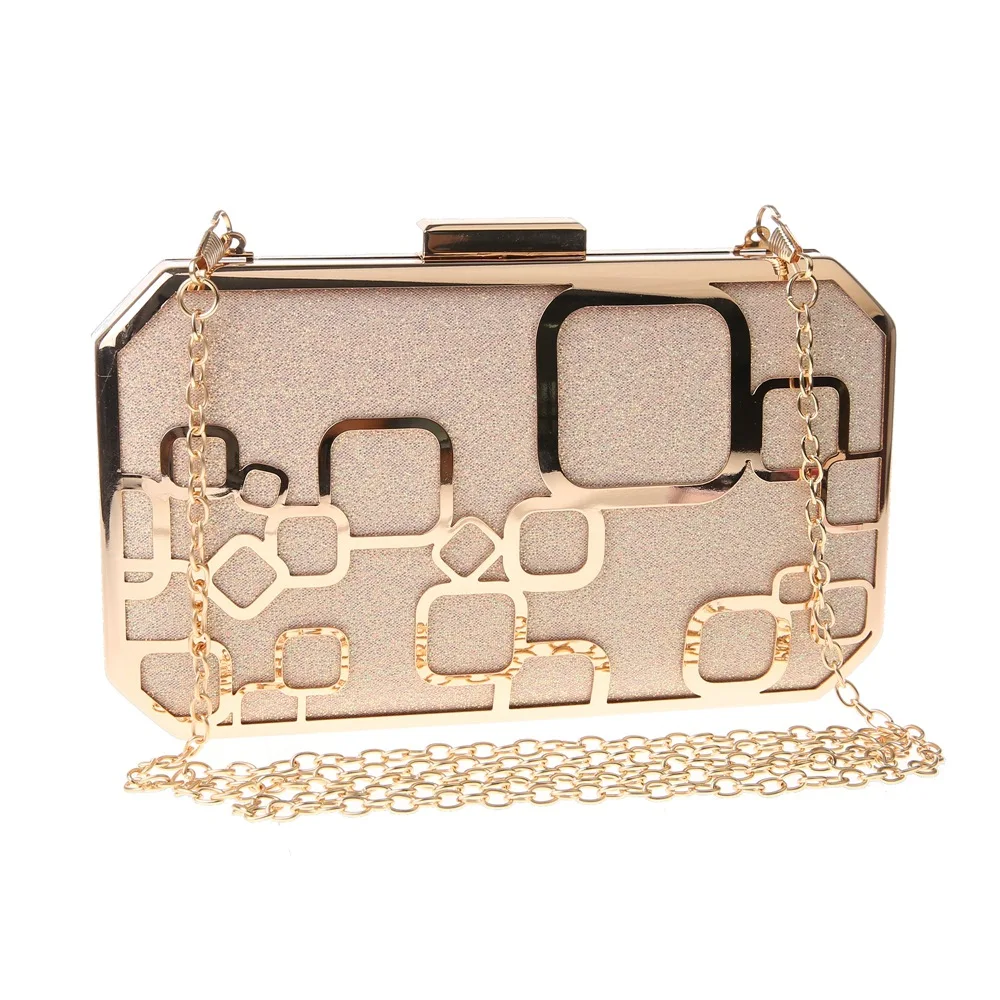 

Metal Evening Clutch Handbag Glitter Sequins Square Women Wedding Party Messenger Purse Luxury Designer Chain Shoulder Bag Box