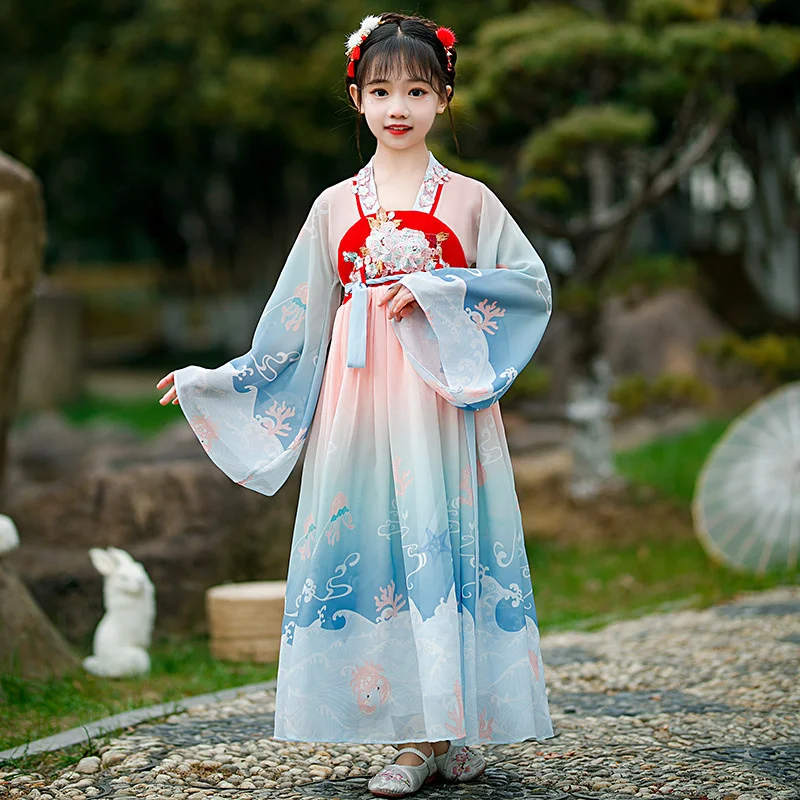 

Children's Han dress 2022 autumn new Chinese style ancient dress Tang Dress Girls' mesh Princess Dress Girls' dress