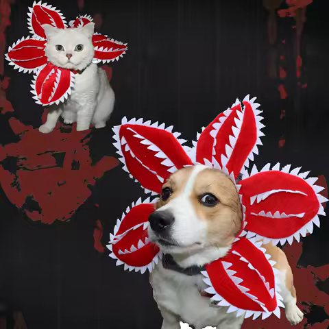 Funny Cat Hat Demogorgon Scary Flower Costume Birthday Pet Accessories Supplies Pet Dogs Headwear Adjustable Sticker