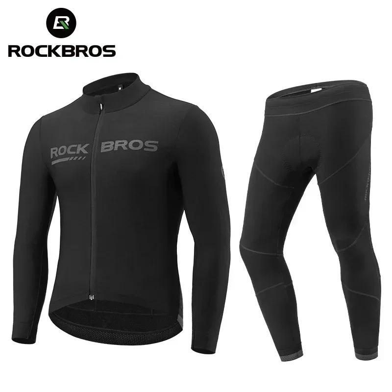 ROCKBROS Cycling Jersey Set Winter Spring Jacket Bibs Pants Long Sleeve MTB Bicycle Clothing Maillot Thermal Fleece Wear Suit