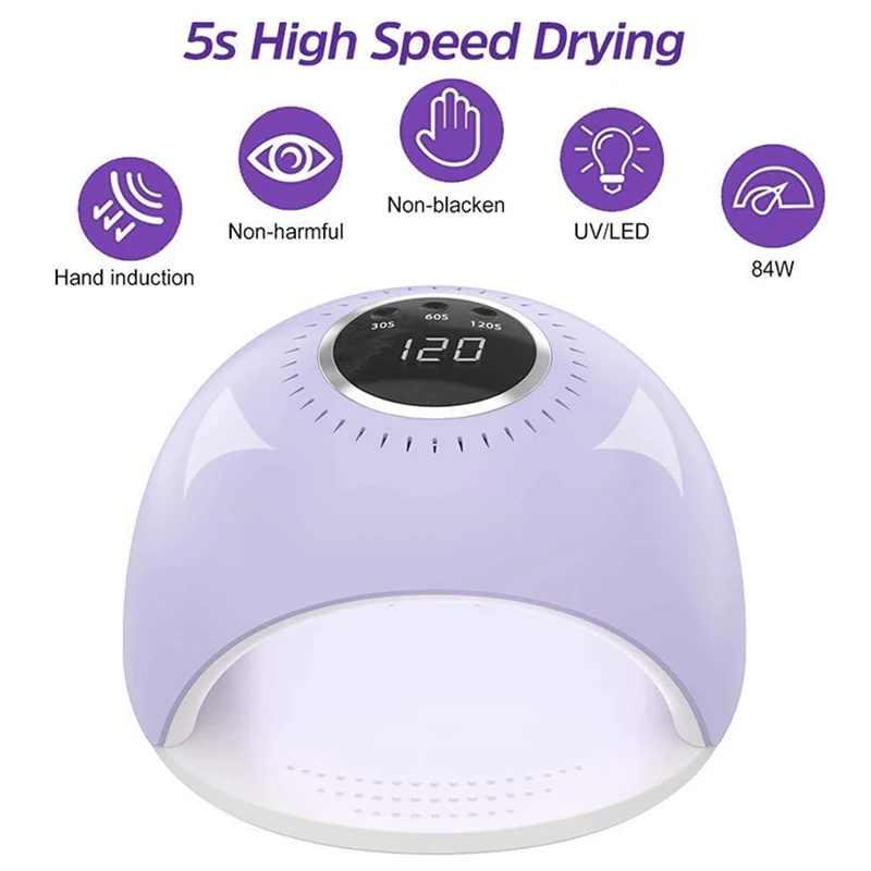 مصباح أظافر LED بالأشعة فوق البنفسجية، مصباح LED لمجفف أظافر بالأشعة فوق البنفسجية بقدرة 84 وات لملحقات فن الأظافر الاحترافية لطلاء الأظافر، لون أبيض