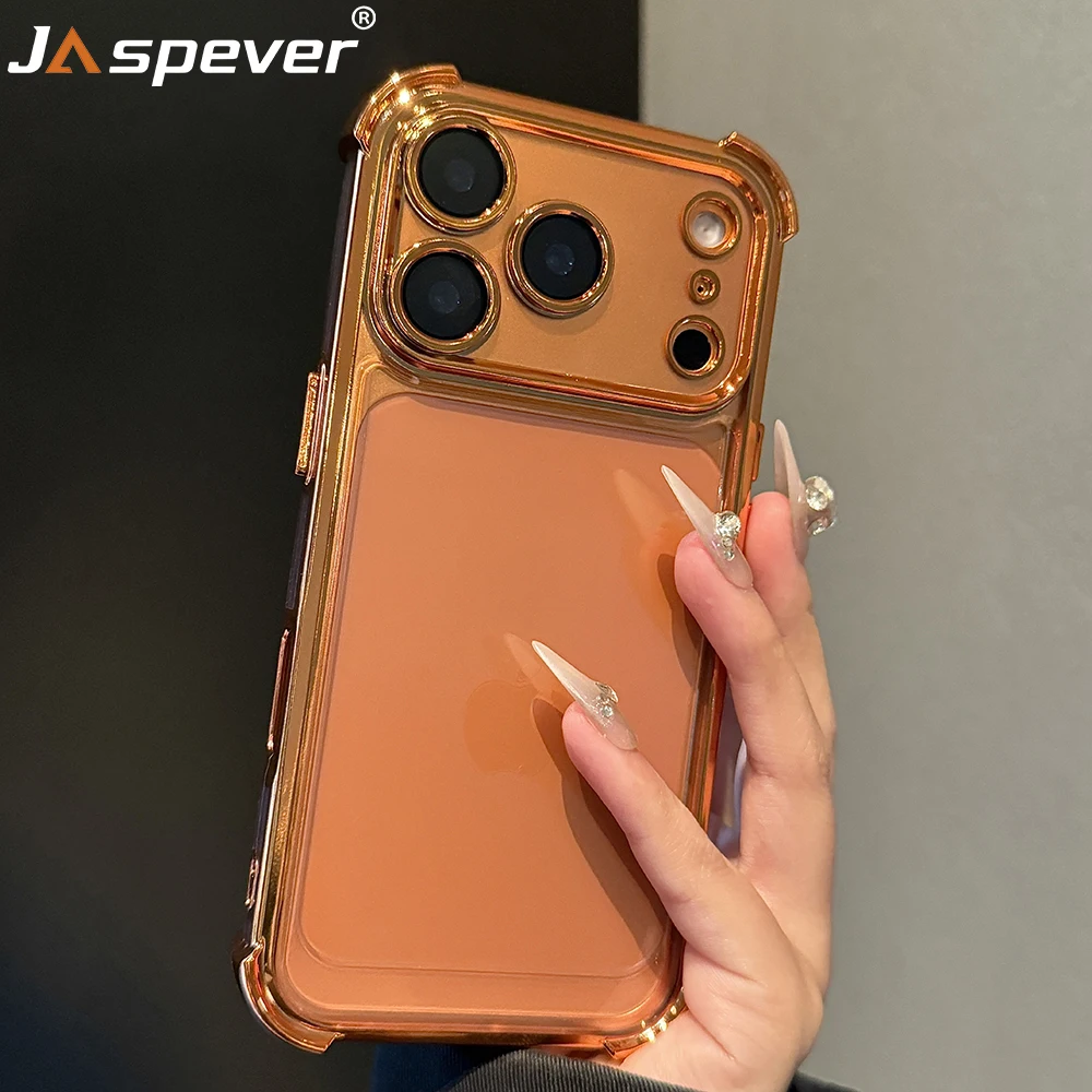 

Shockproof Silicone Soft Case For iPhone 17 Air 16 15 14 13 Pro Max Plus Plating Glitter Luxury Cover Clear Shell Orange 17Pro
