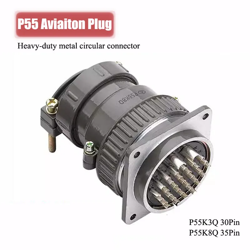 

Круглый авиационный разъем P55, сверхмощный, P55K3Q 30-контактный, P55K8Q 35-контактный, сигнальный кабельный соединитель, металлический, 15А, 55 мм, круглые разъемы