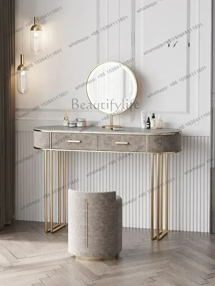 Bedroom Set European Furniture Luxury Dresser Make Up Table With Mirror And Stool Vanity Desk LED Light