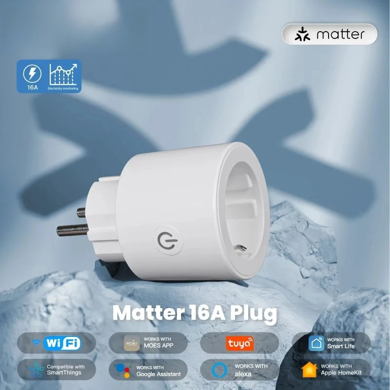 Tuya Smart Matter Plug WiFi Socket 16A Outlet Power Monitor Remote Control for IOS/Android for Home Google Home Alexa