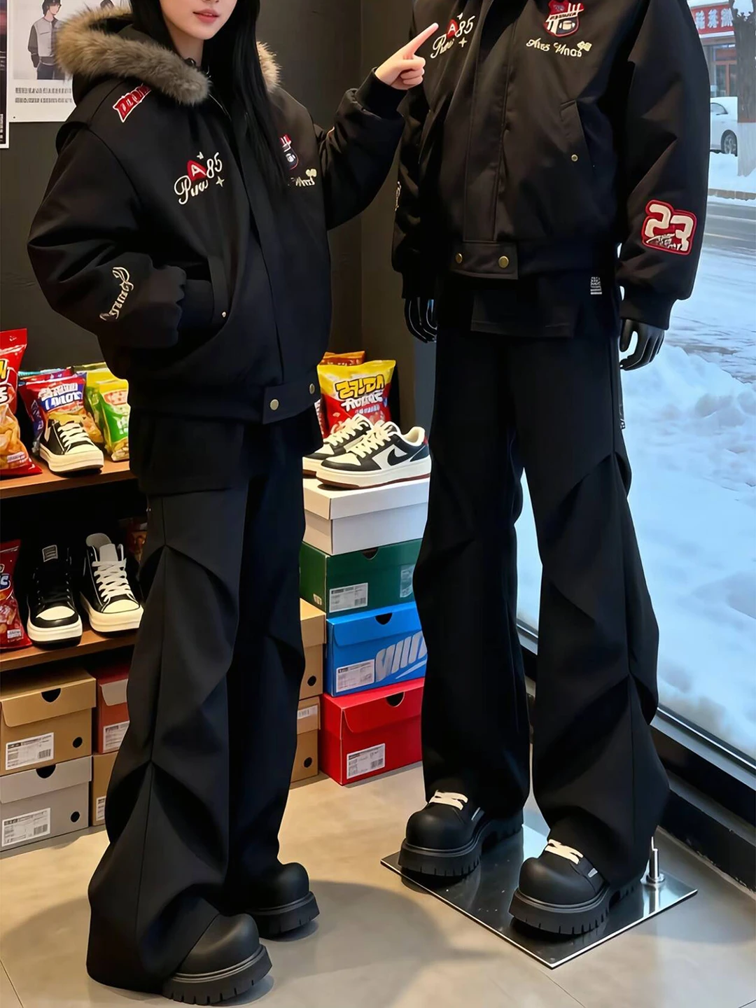 

Bla Pleated Flared Men's Winter High-End Fce-Lined Wide Leg Pants Cleanfit Knife Trousers Casual Faion Jeans