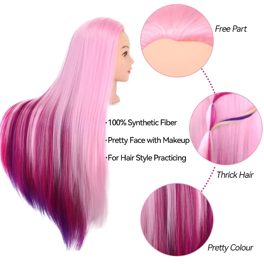 رأس عارضة أزياء مقاس 29 بوصة مع شعر لتصفيف الشعر وتدريبات التجميل وحامل مشبك قابل للتعديل متوفر i